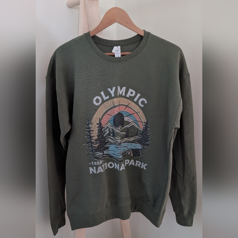 Olympic National Park Graphic Crewneck Sweatshirt - Olive Green